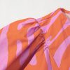 Women's Orange Zebra Stripe Print Ruched Cuff Half Sleeve V Neck Blouse - Image 12