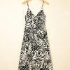 Women's Khaki Tropical Palm Print Wrapped V Neck Spaghetti Straps Tiered Midi Dress - Image 7