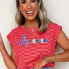 Women's Red Stripe Sequin 'America' Letter Patched Cap Sleeve Top - Image 3