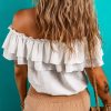 Women's White Off Shoulder Ruffle Knotted Detail Swiss Dot Blouse - Image 2