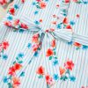 Women's Sky Blue Stripe Floral Ruffle Mini Dress with Belt - Image 21