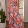 Women's Multicolor Floral Print Smocked Halter Neck Sleeveless Wide Leg Jumpsuit - Image 7