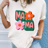 Women's White MAMA Flower Graphic Crewneck Tee - Perfect Gift for Moms - Image 3
