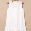 Women's White Floral Eyelet Embroidered Sleeveless Shift Dress for Summer - Image 3