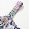 Women's Purple Floral Print Smocked High Waist Jumpsuit with Square Neckline - Image 10