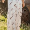 Women's Beige Western Print Satin Long Skirt - High Waist, Maxi Length - Image 2
