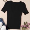 Women's Black V Neck Ribbed Knit Short Sleeve Sweater - Lightweight & Comfortable - Image 16