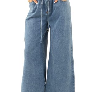Women's Dusk Blue Medium Wash Super Wide Leg Denim Pants - High Waist Casual Jeans
