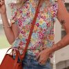 Women's Multicolour Floral Pleated Detail Flutter Sleeve Blouse - Summer Essential - Image 3