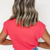 Women's Red Stripe Sequin 'America' Letter Patched Cap Sleeve Top - Image 2
