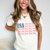 Women's White USA Flag Bow Knot Print Round Neck T-Shirt - Image 5