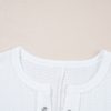 Women's White Textured Hollow Grommet Placket Split Neck Short Sleeve Top - Image 6