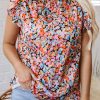 Women's Orange Floral Print Flutter Sleeve Blouse - Elegant & Casual Top - Image 8