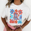 Women's White Floral Cowgirl Boots Graphic Tee - Celebrate Independence Day in Style - Image 4
