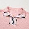 Women's Light Pink Textured Half Sleeve Blouse with Contrast Striped Collar - Image 7