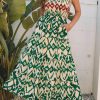 Women's Green Western Aztec Shirred Sleeveless Maxi Dress - Trendy Boho Style - Image 7