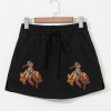 Women's Black Sequin Western Cowboy Patched High Waist Skort with Lace-Up Detail - Image 4