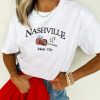 Women's White Nashville Music City Guitar Print Crewneck Tee - Image 2