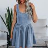 Women's Myosotis Denim A-Line Sleeveless Dress with Square Neck and Bowknot Detail - Image 2