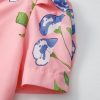 Women's Pink Floral Print Striped Notched V Neck Bubble Sleeve Blouse - Summer Style - Image 5