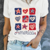 Women's White American Heart Star Checkered Graphic Tee - Casual Summer Style - Image 8