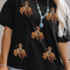 Women's Black Western Horse Patched Crew Neck Graphic T-Shirt for Casual Wear - Image 5
