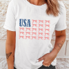 Women's White USA Flag Bow Knot Print Round Neck T-Shirt - Image 6