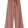 Women's Coffee High Waisted Tie Front Wide Leg Casual Pants with Side Pockets - Image 12