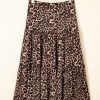 Women's Brown Leopard Floral Reversible Ruffle Hem Maxi Skirt - Elegant & Versatile - Image 20