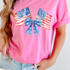 Women's Sachet Pink Dual American Flag Bow Printed Casual T-Shirt - Image 2