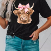 Unisex Black Cow Head Graphic T-Shirt with Bow Detail - Western Fashion Style - Image 7