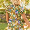 Women's Yellow Floral Print V Neck Top with Tiered Flutter Sleeves - Image 7