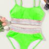 Women's Green Striped Patchwork High Waist Bikini Swimsuit with Spaghetti Straps - Image 8