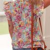 Women's Multicolour Floral Pleated Detail Flutter Sleeve Blouse - Summer Essential - Image 2