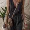 Women's Black Wrap V Neck Sleeveless High Waist Jumpsuit - Chic and Versatile - Image 4