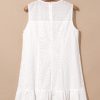 Women's White Floral Eyelet Embroidered Sleeveless Shift Dress for Summer - Image 5