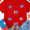 Women's Red American Flag Sequined Graphic Tee - Patriotic Round Neck T-Shirt - Image 2