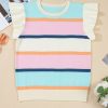 Women's Multicolor Striped Color Block Flutter Sleeve Short Sleeve Sweater Top - Image 4