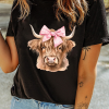 Unisex Black Cow Head Graphic T-Shirt with Bow Detail - Western Fashion Style - Image 10