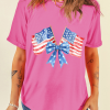 Women's Sachet Pink Dual American Flag Bow Printed Casual T-Shirt - Image 9
