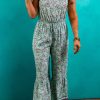 Women's Green Bohemian Floral Ruffle Bottom Spaghetti Strap Jumpsuit for Summer - Image 3