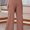 Women's Coffee High Waisted Tie Front Wide Leg Casual Pants with Side Pockets - Image 2