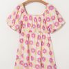 Women's Rose Vibrant Floral Square Neck Puff Sleeve Pleated Flared Midi Dress for Summer - Image 15