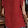 Women's Red Dahlia Solid Color Pleated Detail Ruffle Short Sleeve Blouse - Image 2