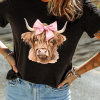 Unisex Black Cow Head Graphic T-Shirt with Bow Detail - Western Fashion Style - Image 9