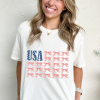 Women's White USA Flag Bow Knot Print Round Neck T-Shirt - Image 3