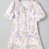 Women's Pink Floral Striped Print Mini Dress with Contrast Trim and Tie Split Neck - Image 5