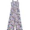 Women's Purple Floral Print Smocked High Waist Jumpsuit with Square Neckline - Image 13