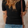 Women's Black V Neck Ribbed Knit Short Sleeve Sweater - Lightweight & Comfortable - Image 6