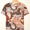 Women's Brown Western Horseshoe Printed Mesh T-Shirt - Stylish and Unique Design - Image 5